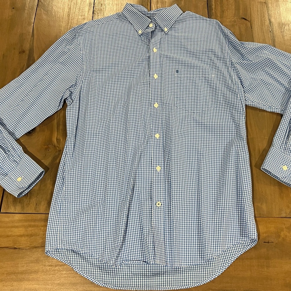 Izod Premium Essentials Men’s Button Down Shirt, Size M, Blue/White Gingham